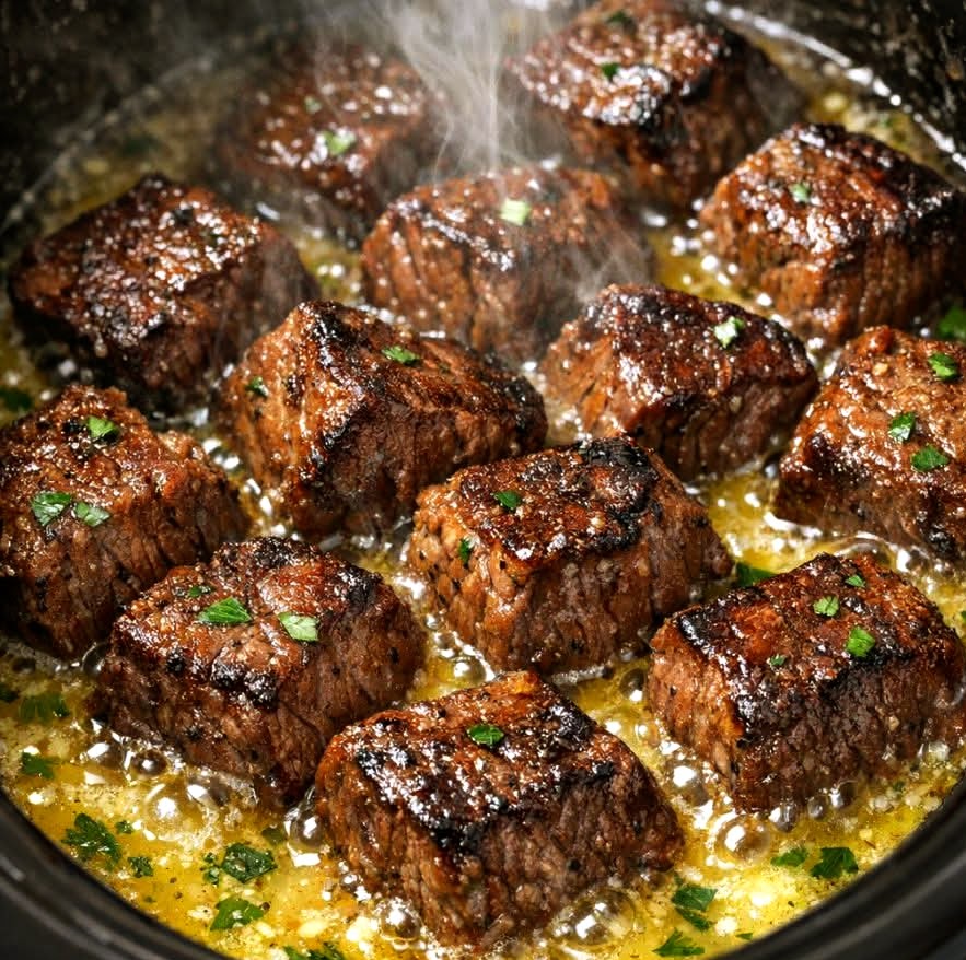 Slow Cooker Garlic Butter Steak Bites Slow Cooker Garlic Butter Steak Bites