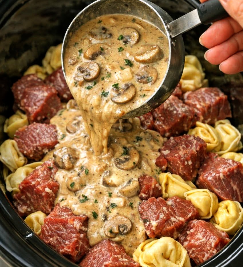 Slow Cooker Creamy Beef Tortellini