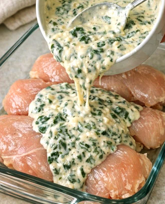 Creamy Spinach Parmesan Baked Chicken