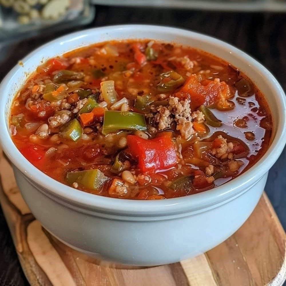 Hearty Stuffed Pepper Soup with Ground Beef and Rice (Easy One-Pot Comfort Food)