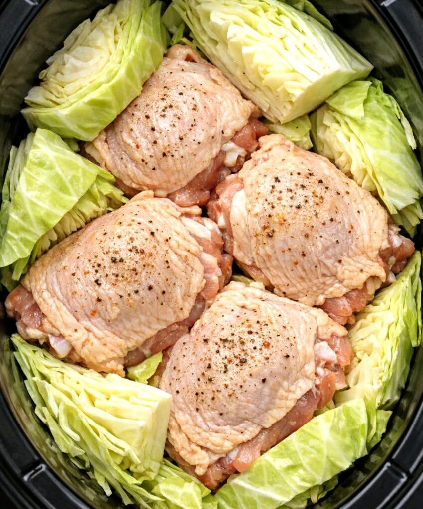 5-Ingredient Slow Cooker Buttered Cabbage and Chicken