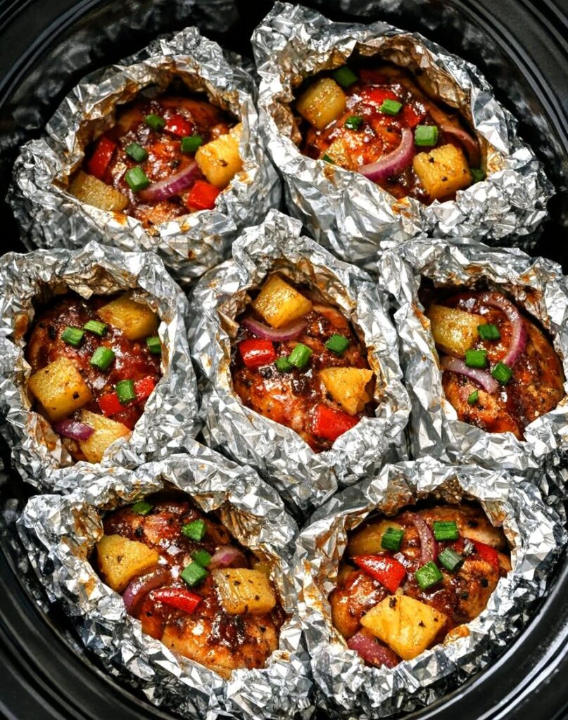 Slow Cooker 3-Ingredient BBQ Pineapple Chicken Packets
