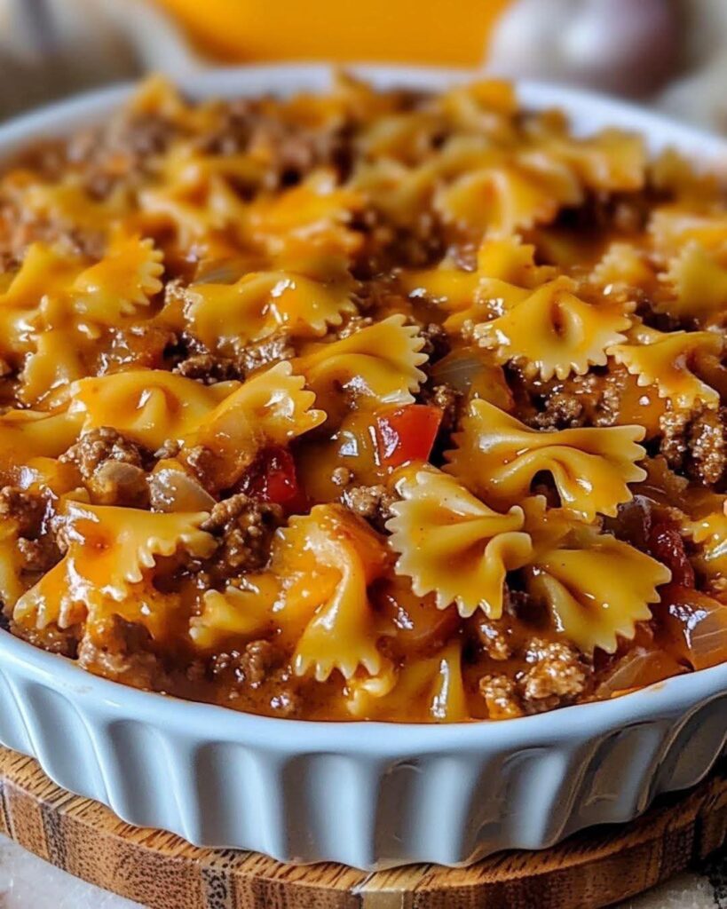 Easy Sloppy Joe Casserole with Manwich (Cheesy Ground Beef Pasta Bake)