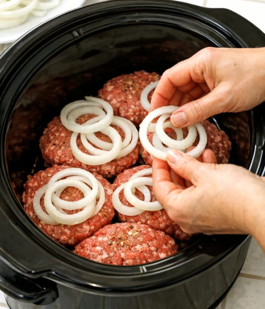 Slow Cooker French Onion Burger Steaks