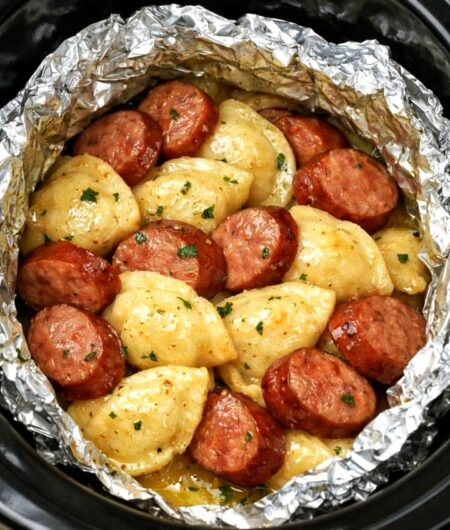 Slow Cooker Foil Packet Sausage and Pierogies - FULL RECIPE