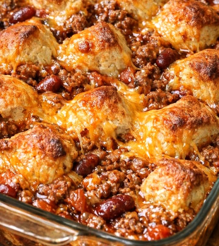 Easy 3 Ingredient Chili Cheese Biscuit Casserole Recipe