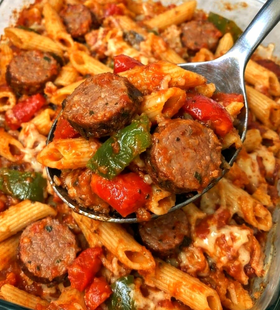 Oven Baked 4 Ingredient Sausage and Pepper Ziti