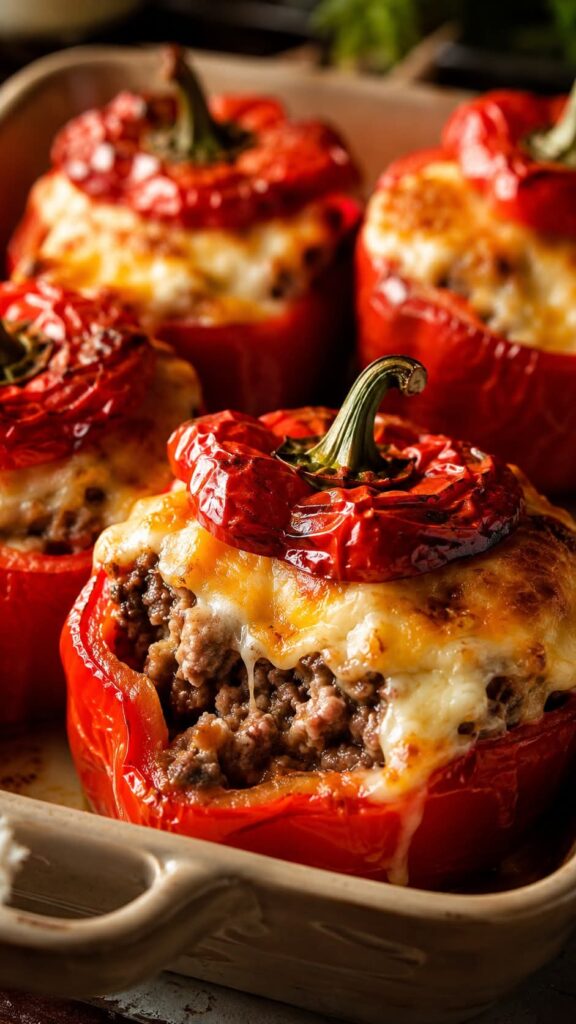 Easy Stuffed Red Peppers with Ground Beef
