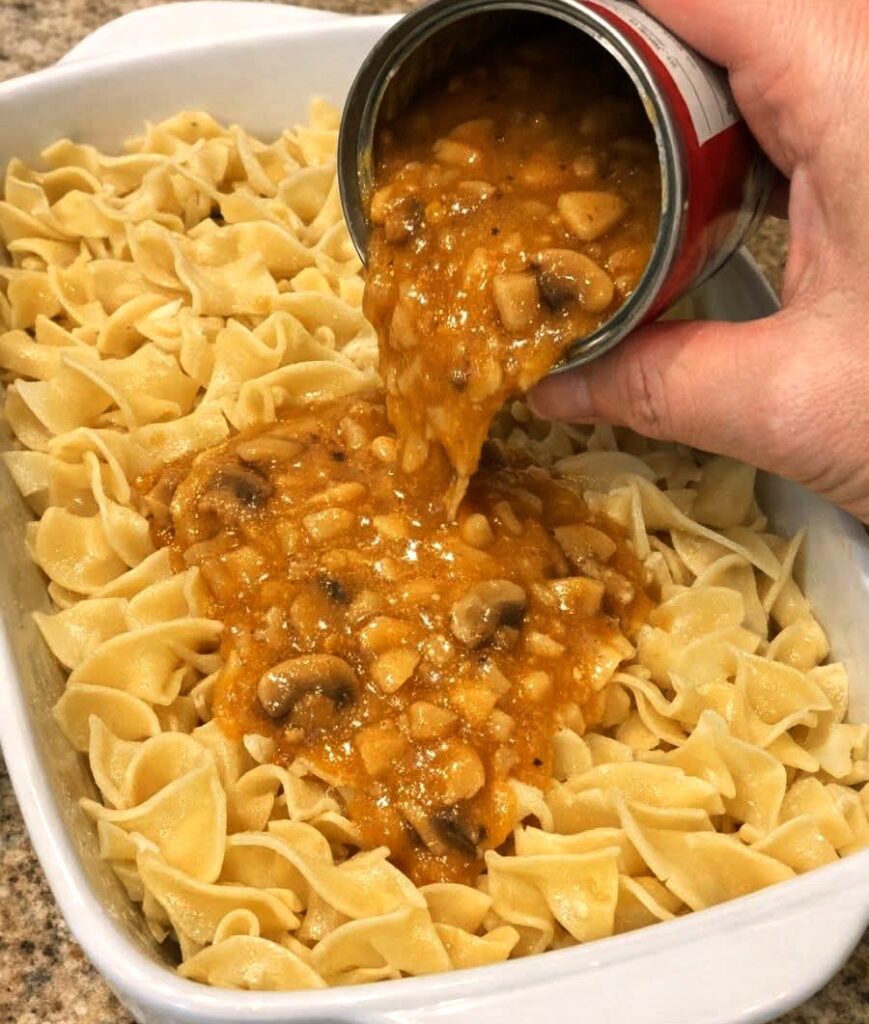 Easy Amish Golden Mushroom Noodle Casserole Recipe