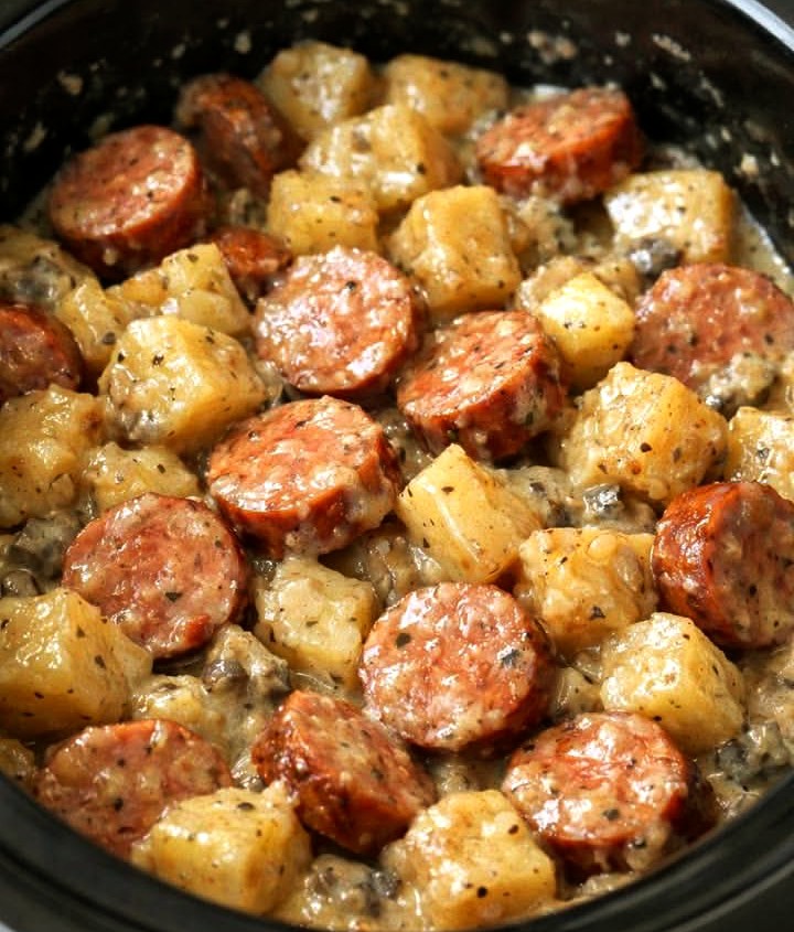 Slow Cooker Creamy Beef Sausage and Potatoes