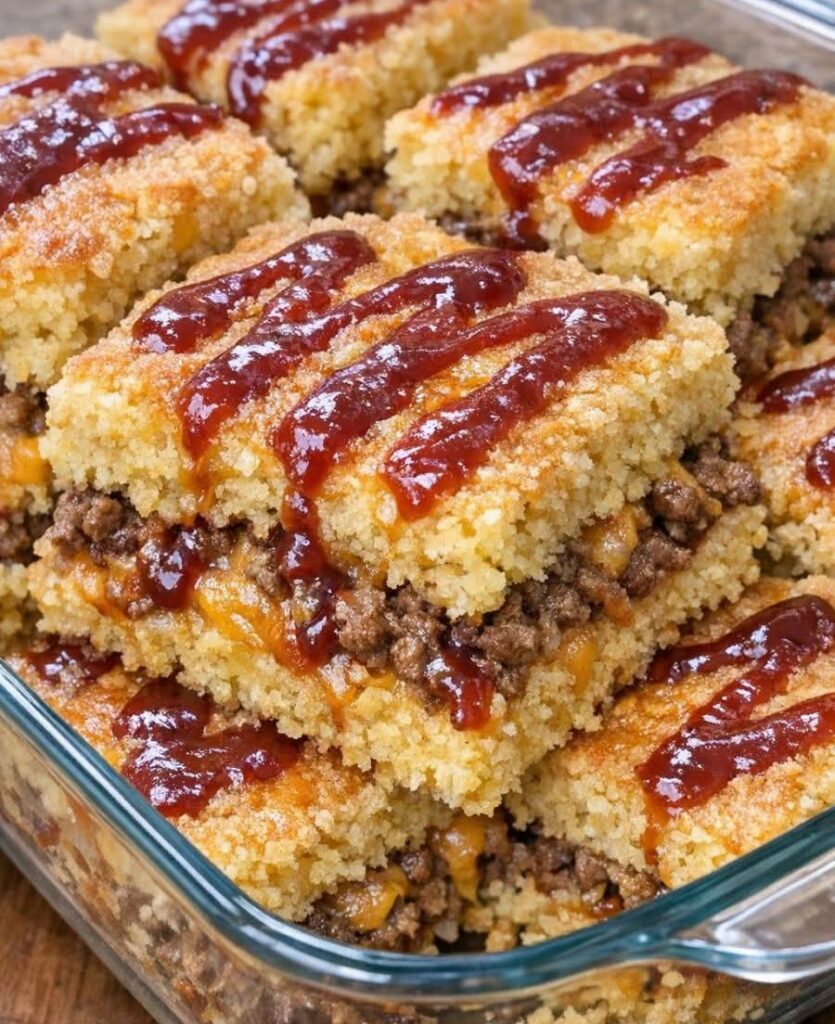 Easy Cheesy BBQ Beef Cornbread Squares Recipe