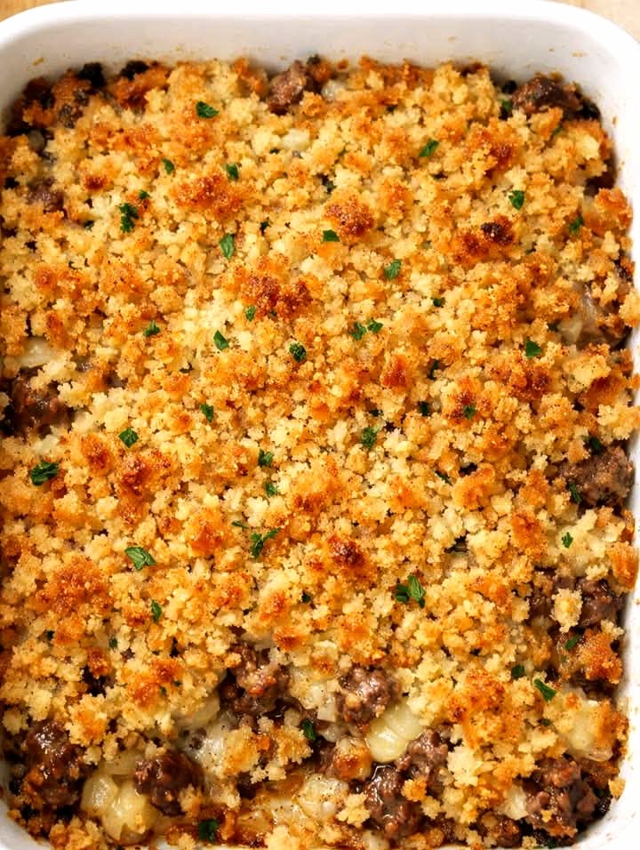 Easy Amish Beef Crumb Casserole Recipe