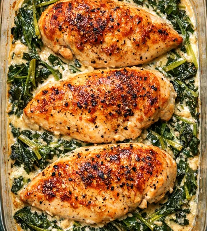 Creamy Oven Baked Dandelion Green Chicken