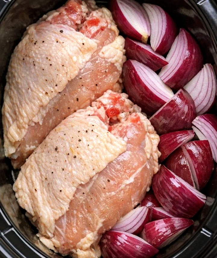 BBQ Bone In Chicken Breasts with Red Potatoes and Onions