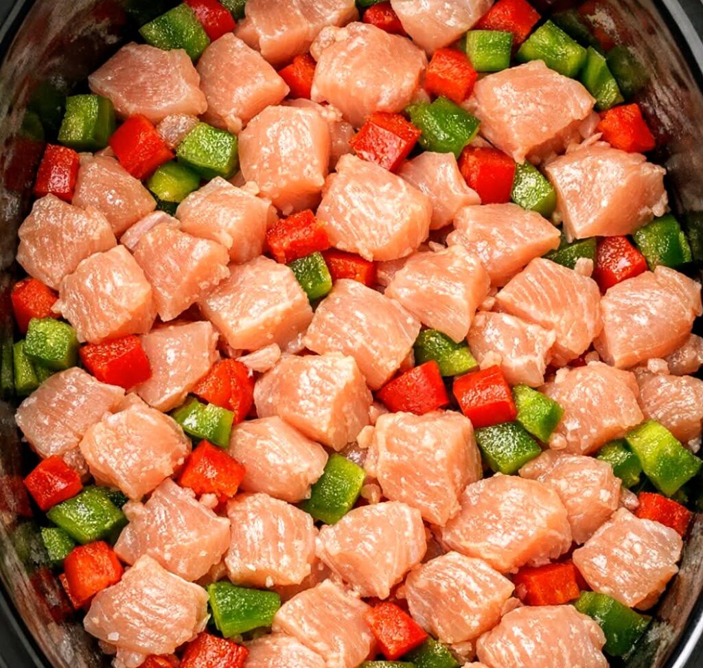 4-Ingredient Slow Cooker BBQ Chicken with Bell Peppers
