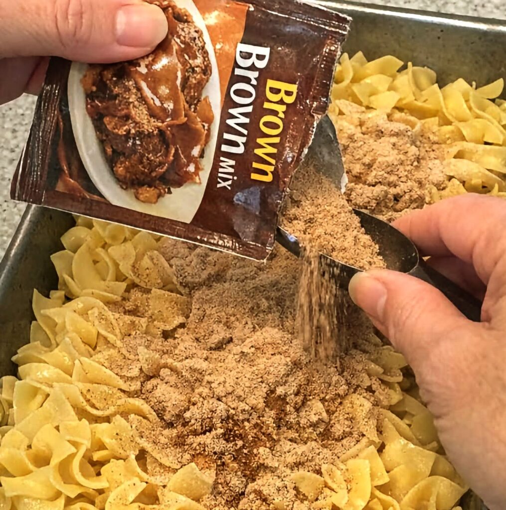 Oven Baked Brown Gravy Noodles