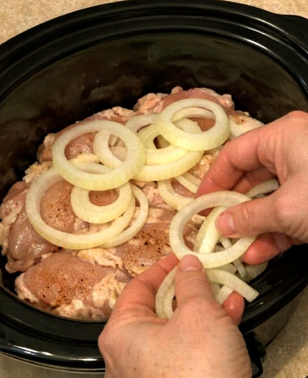 Slow Cooker Smothered Onion Chicken Thighs
