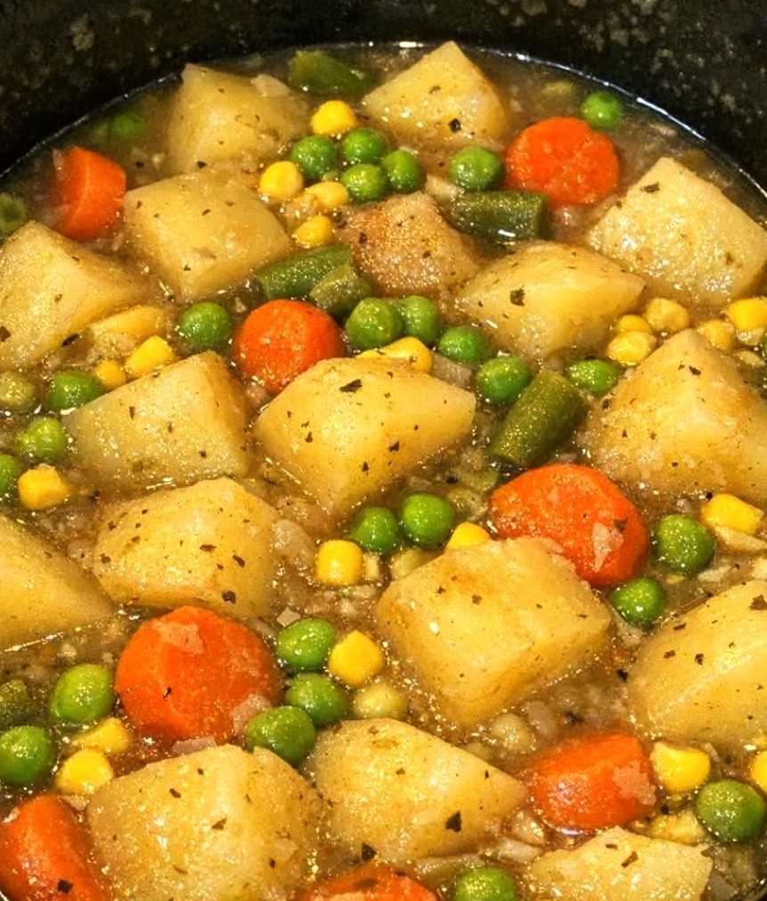 Slow Cooker Poor Man’s Potato and Mixed Vegetable Stew